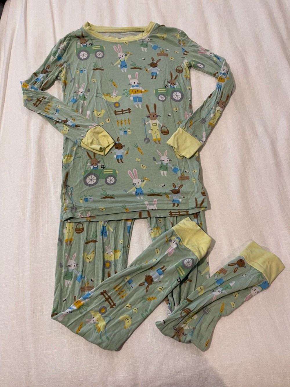 Little Sleepies Green Bunny Farm Pajama Set with Yellow Accents